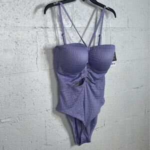 Bar III Women's Pucker up Textured Cutout Swimsuit, Lavender Haze XL $94